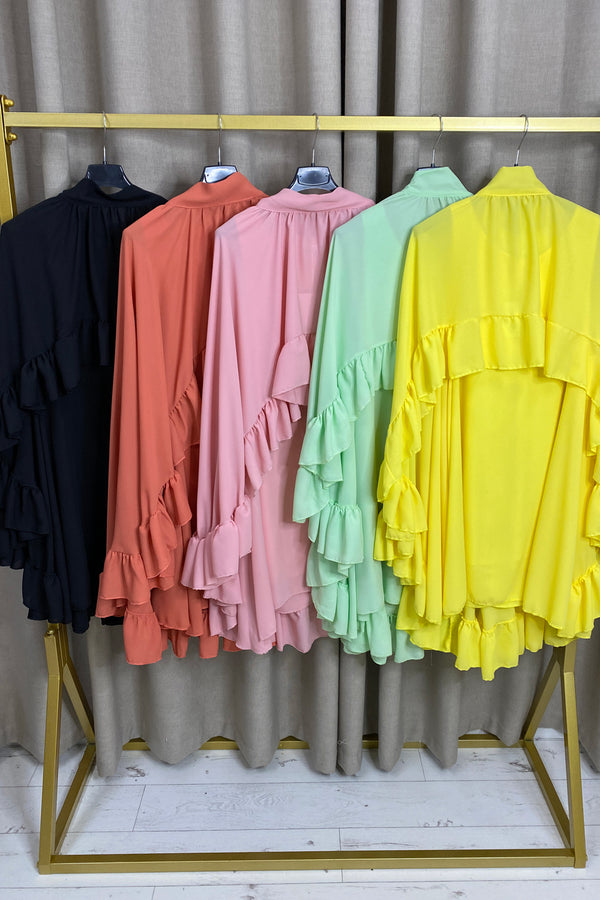 Carlie Tie Neck Chiffon Frill Trim Cape Top